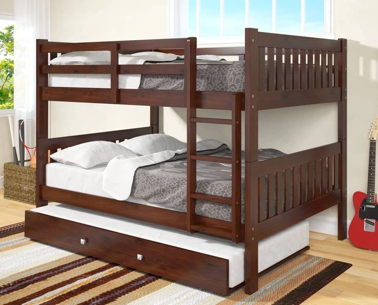 Max Full Size Cappuccino Bunk Bed with Trundle