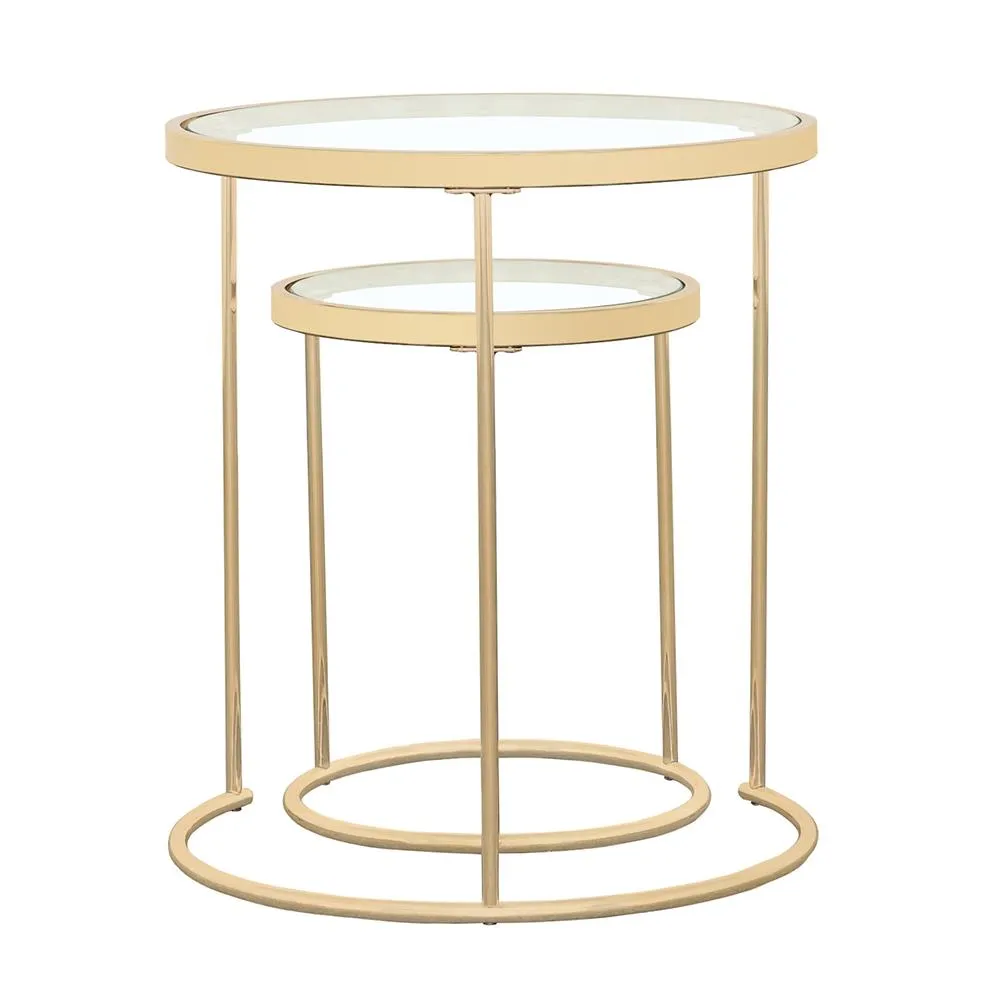 Maylin 2-piece Round Glass Top Nesting Tables Gold