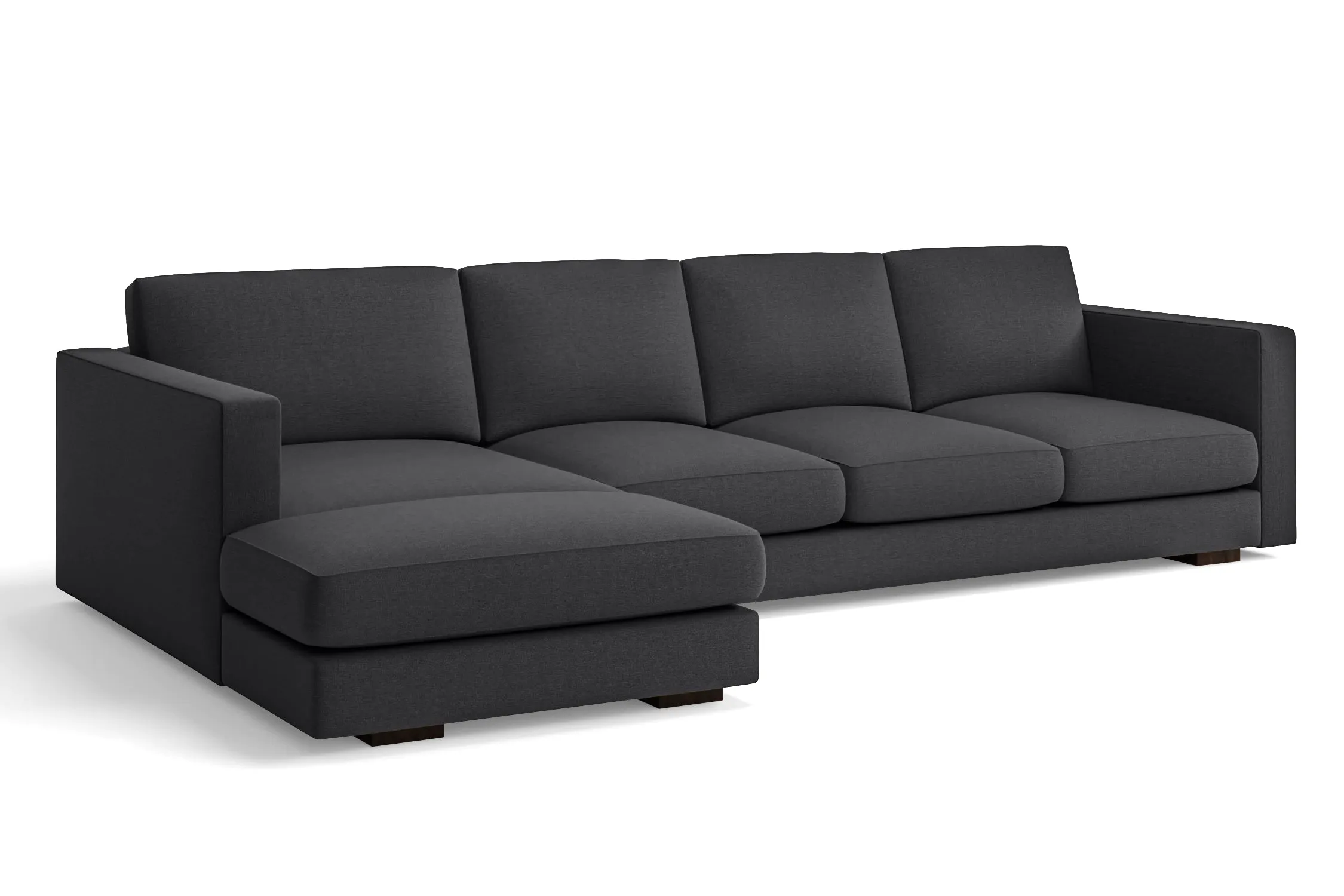 Messina 4 Seater Left Hand Facing Chaise Lounge Corner Sofa Dark Grey Linen Fabric