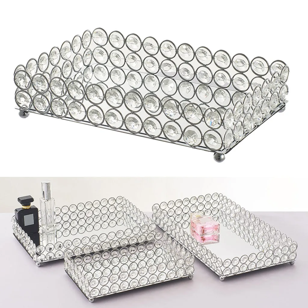 Metal Tray Crystal Storage Tray Cosmetic Storage Mirror Tray Ornaments