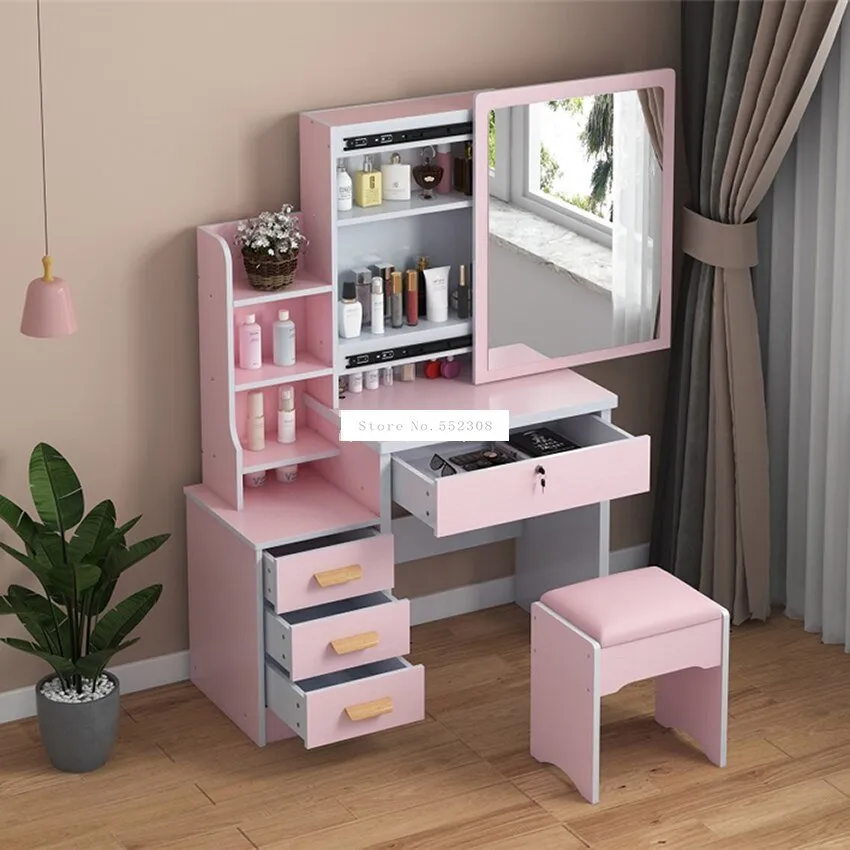 Modern Dresser with Mirror and Lock Stool