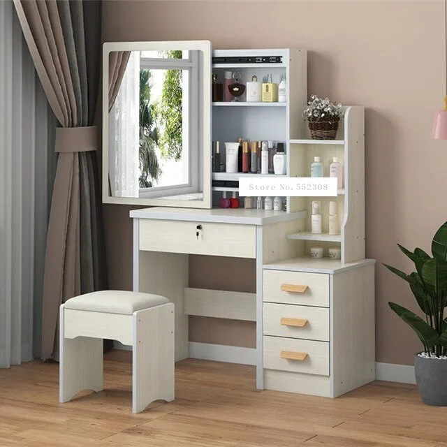 Modern Dresser with Mirror and Lock Stool