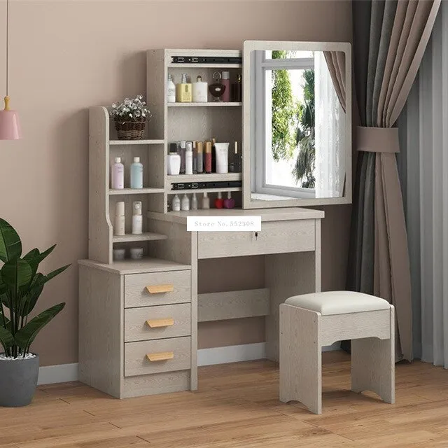 Modern Dresser with Mirror and Lock Stool