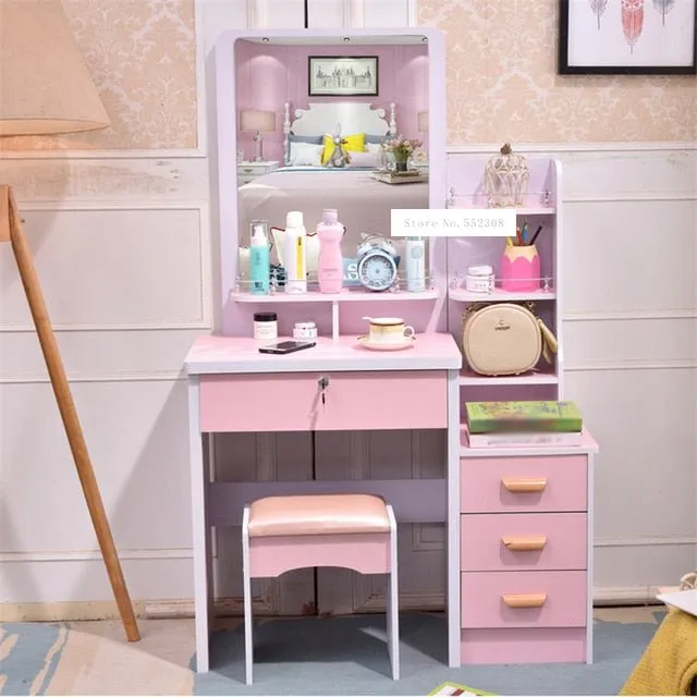 Modern Dresser with Mirror and Lock Stool