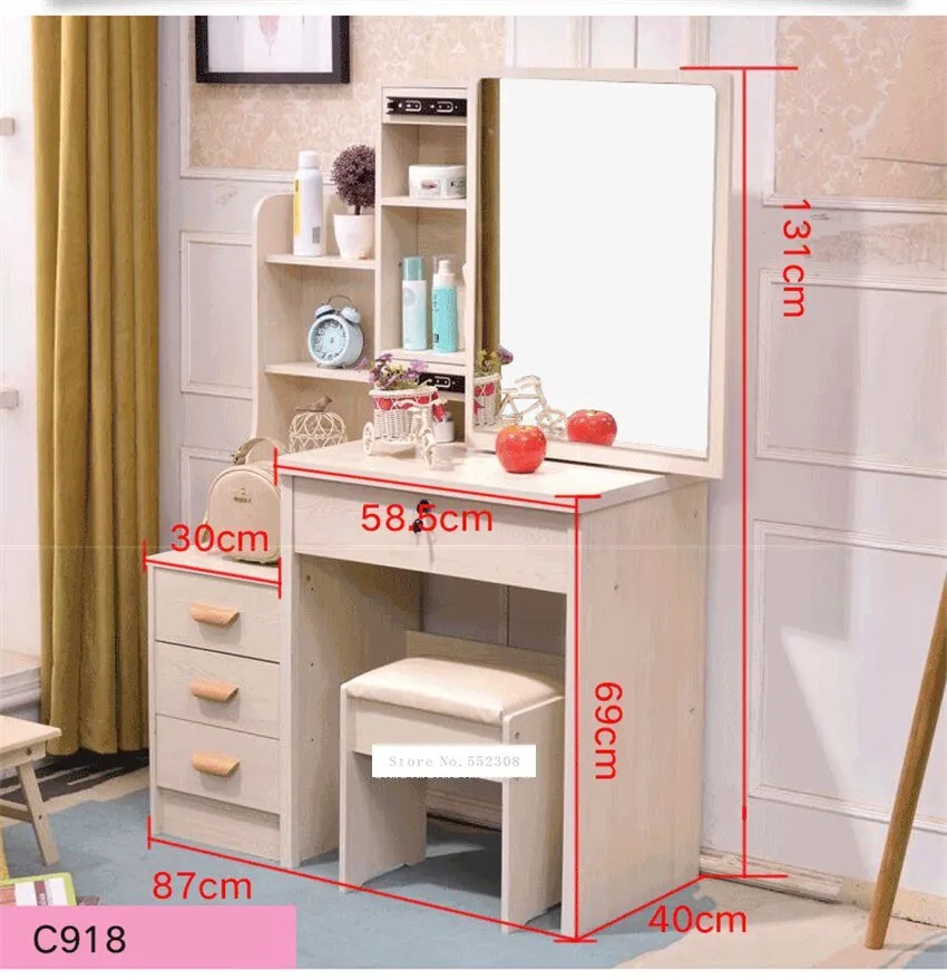 Modern Dresser with Mirror and Lock Stool