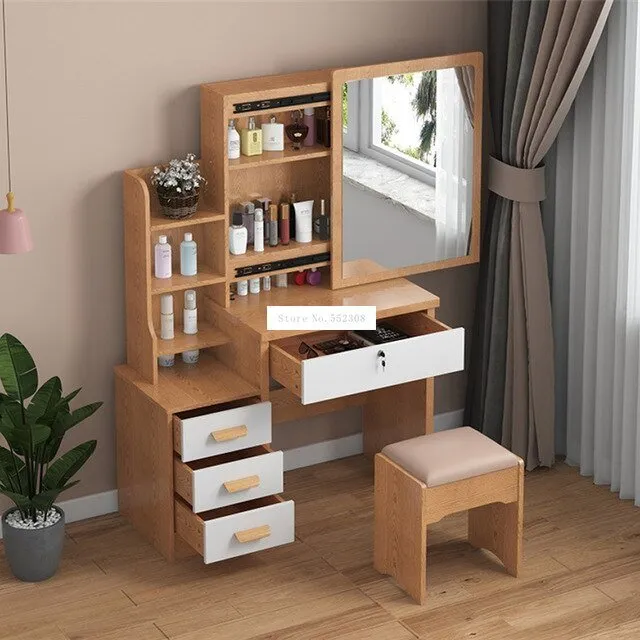 Modern Dresser with Mirror and Lock Stool