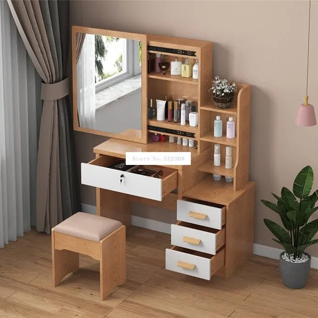 Modern Dresser with Mirror and Lock Stool