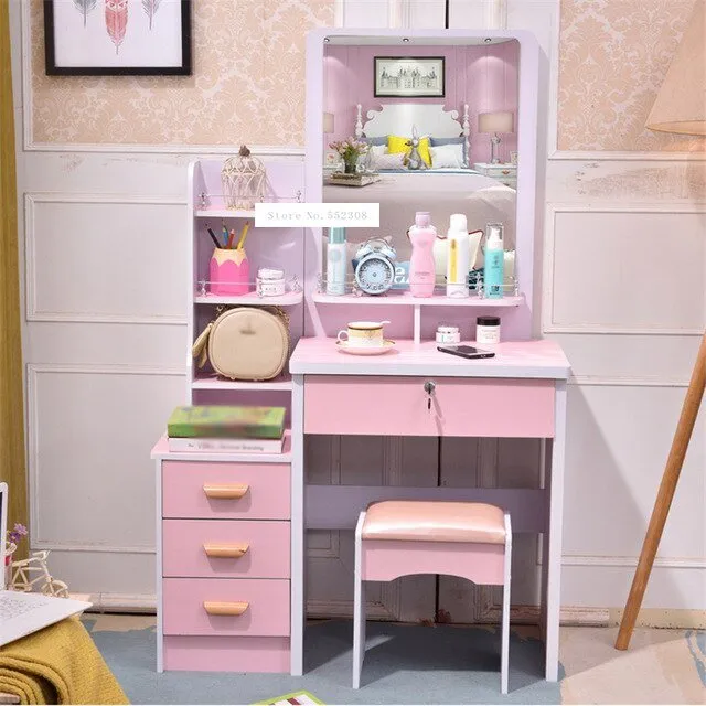 Modern Dresser with Mirror and Lock Stool