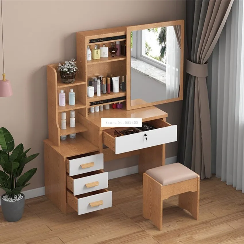 Modern Dresser with Mirror and Lock Stool