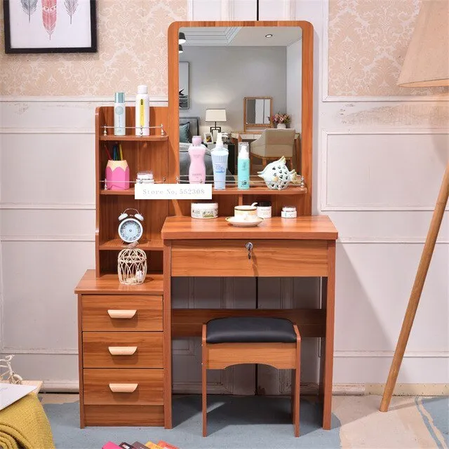 Modern Dresser with Mirror and Lock Stool