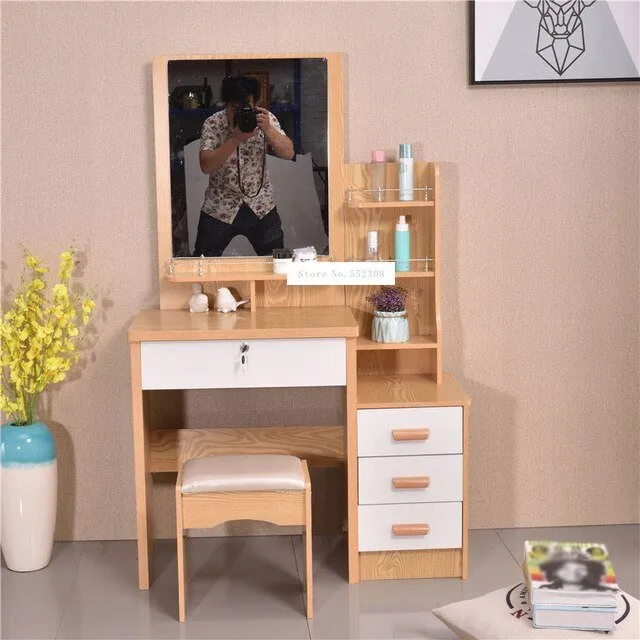 Modern Dresser with Mirror and Lock Stool