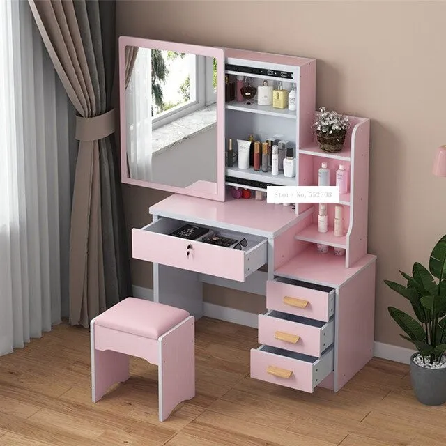 Modern Dresser with Mirror and Lock Stool