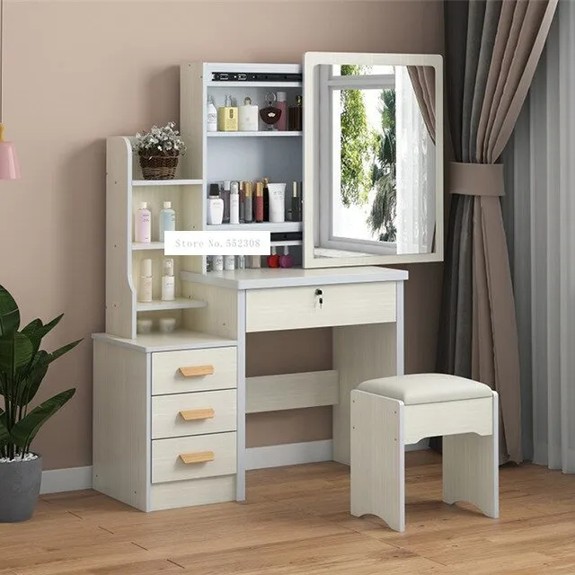 Modern Dresser with Mirror and Lock Stool