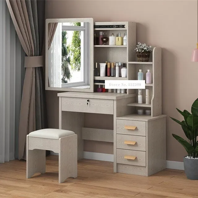 Modern Dresser with Mirror and Lock Stool