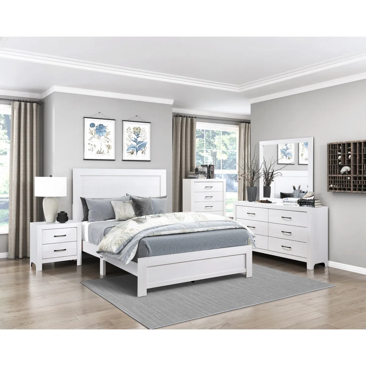 Modern White Wood Queen Bed