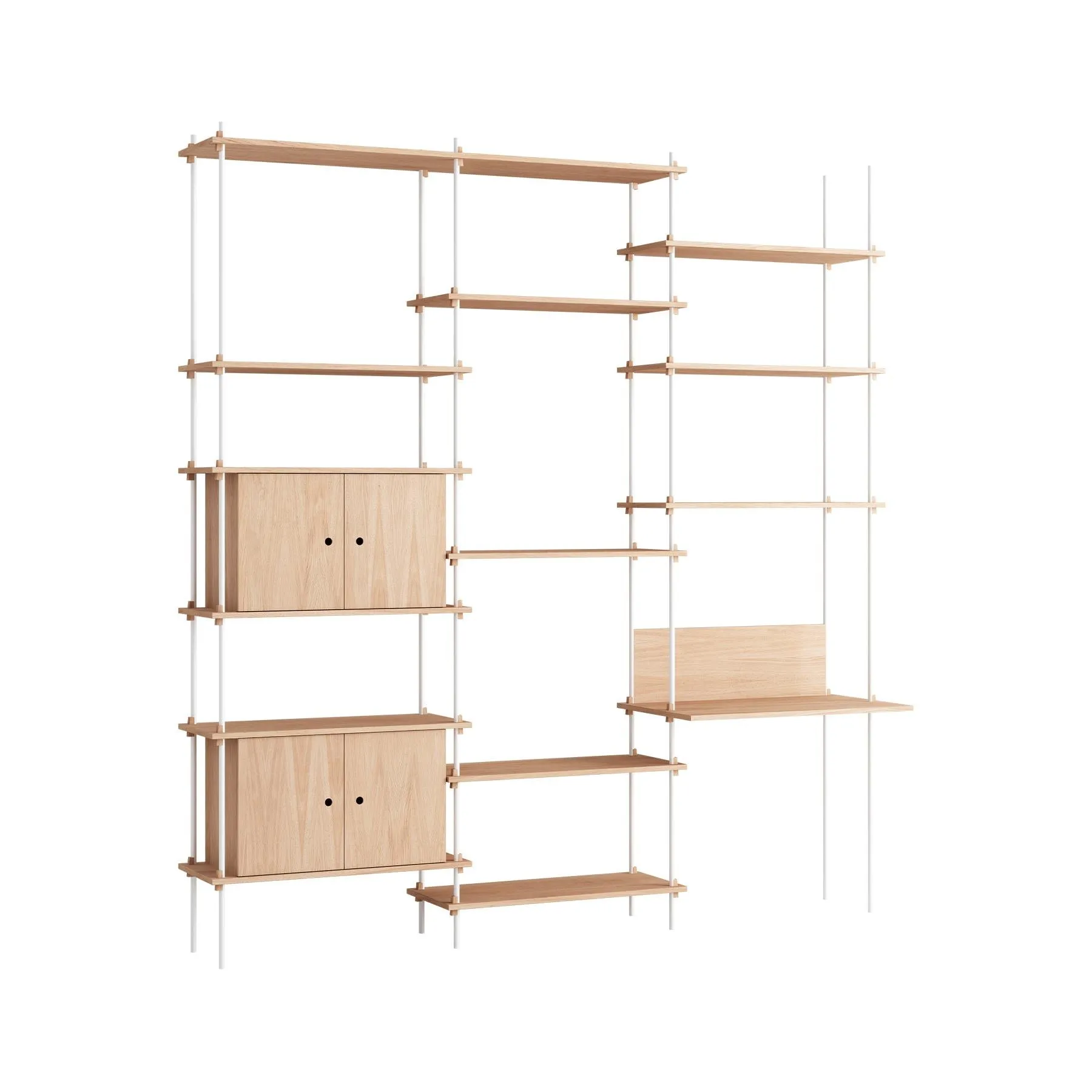 MOEBE triple shelving system, 2 cabinets and desk