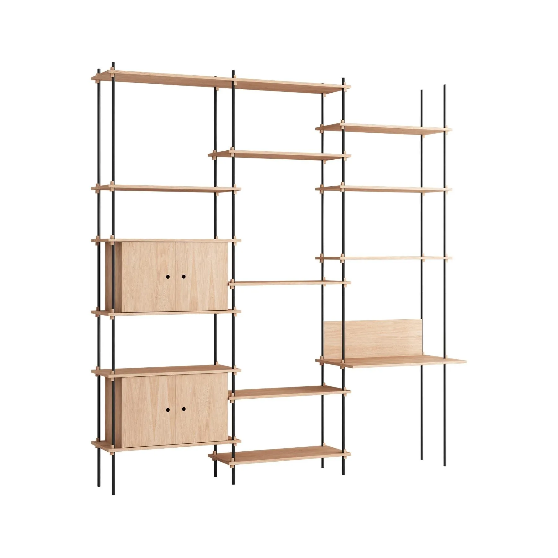 MOEBE triple shelving system, 2 cabinets and desk