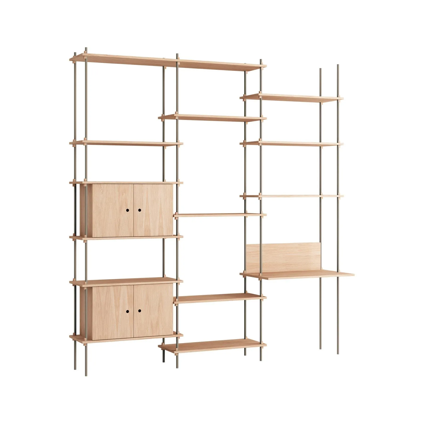 MOEBE triple shelving system, 2 cabinets and desk