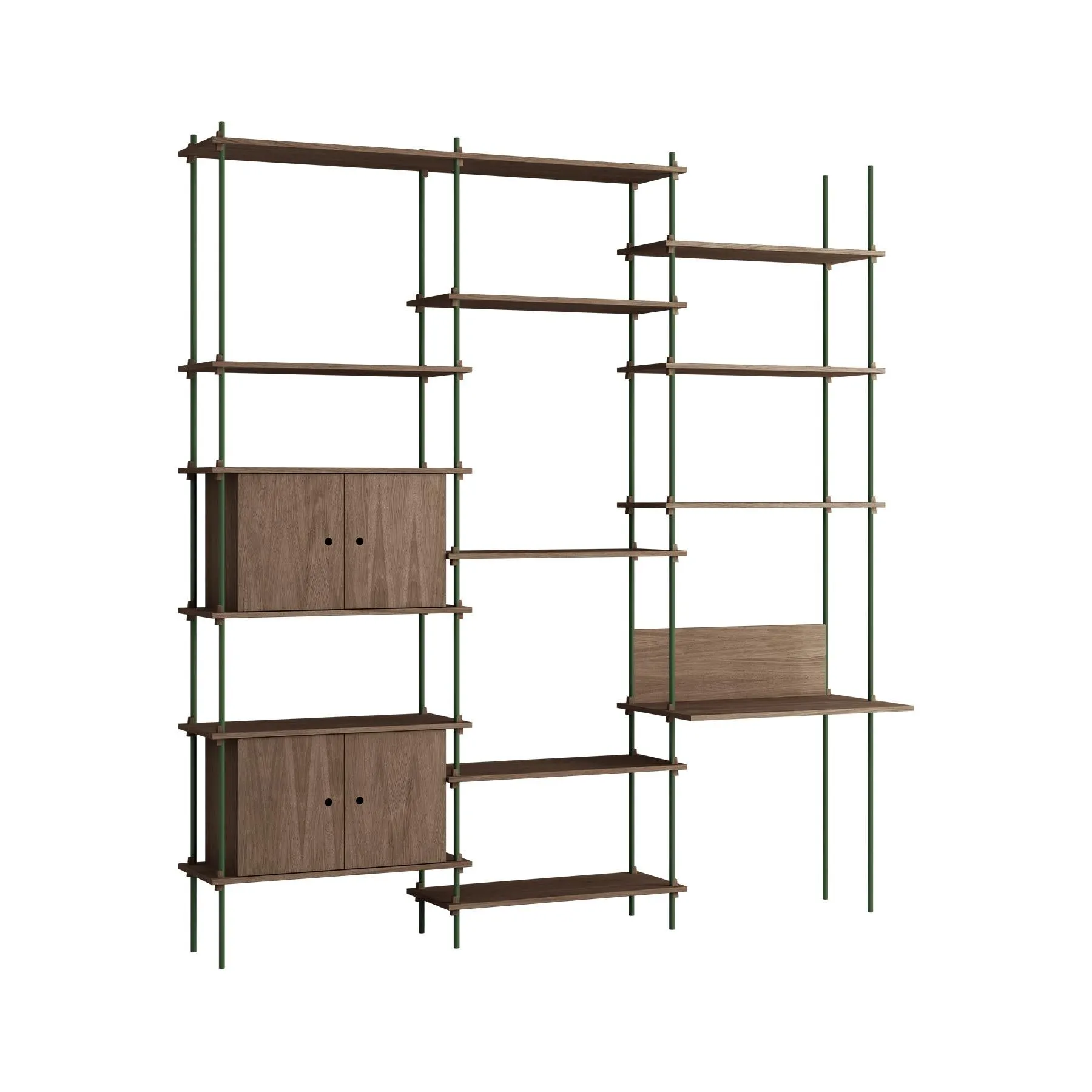 MOEBE triple shelving system, 2 cabinets and desk