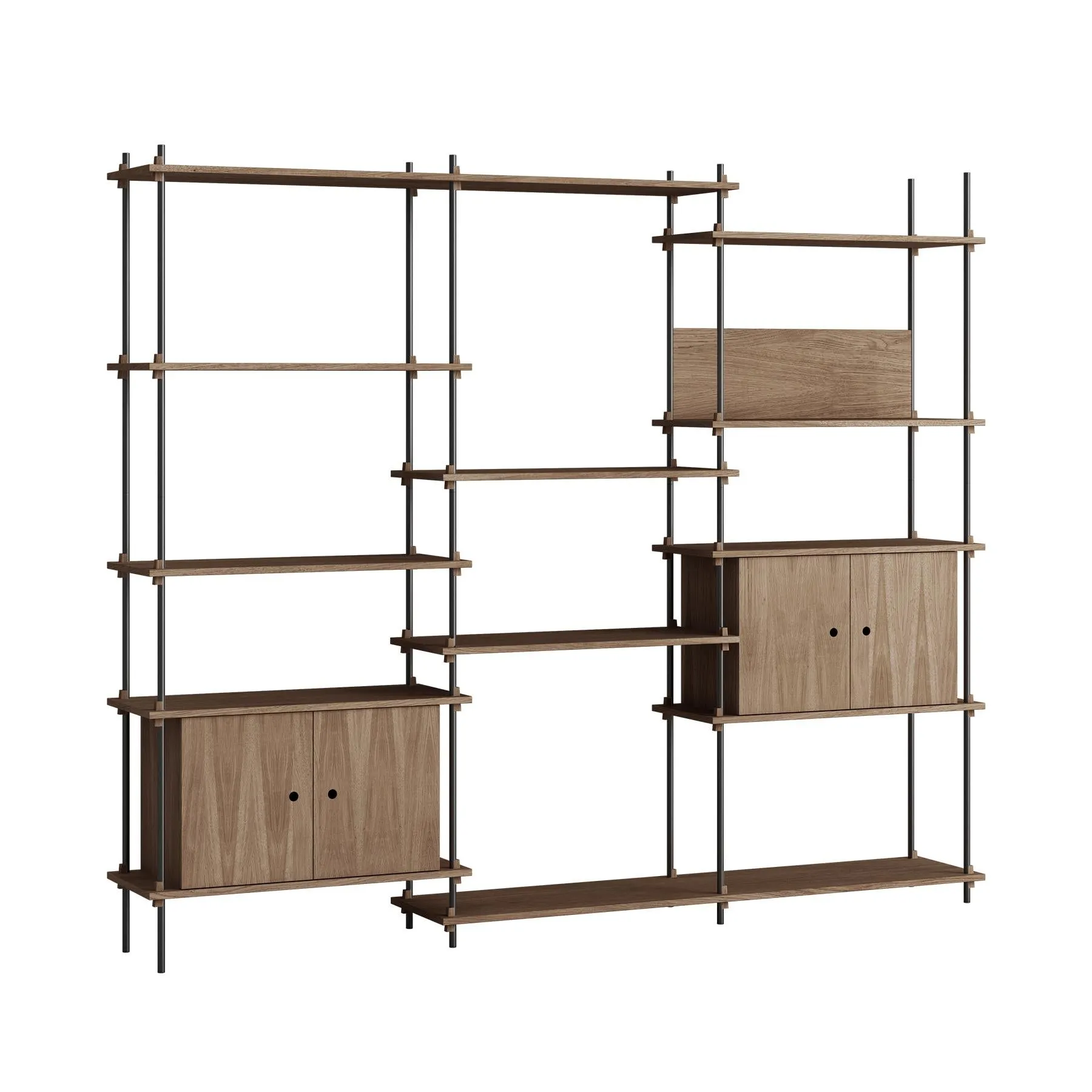 MOEBE triple shelving system with 2 cabinets and L shelf