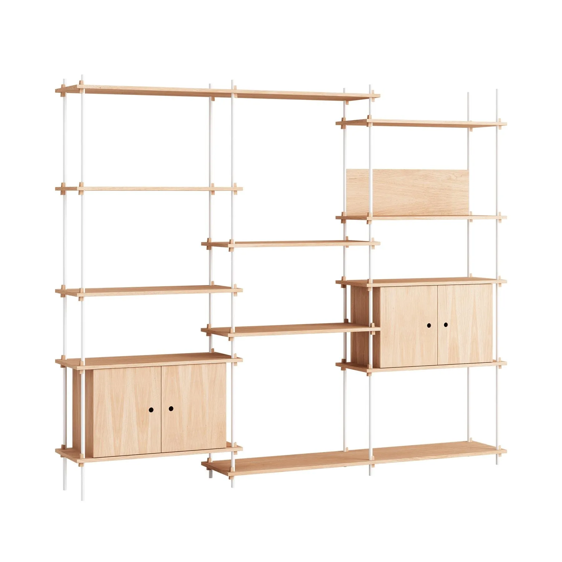 MOEBE triple shelving system with 2 cabinets and L shelf