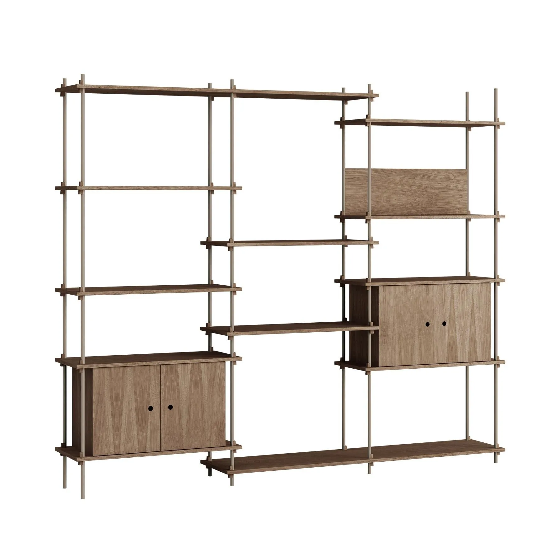 MOEBE triple shelving system with 2 cabinets and L shelf