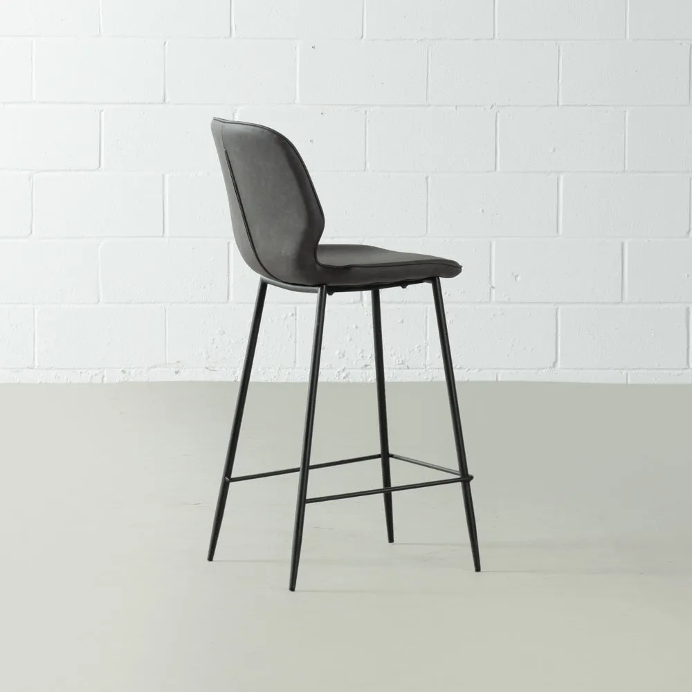 MONROE - Grey Leather Bar Stool (65 cm)