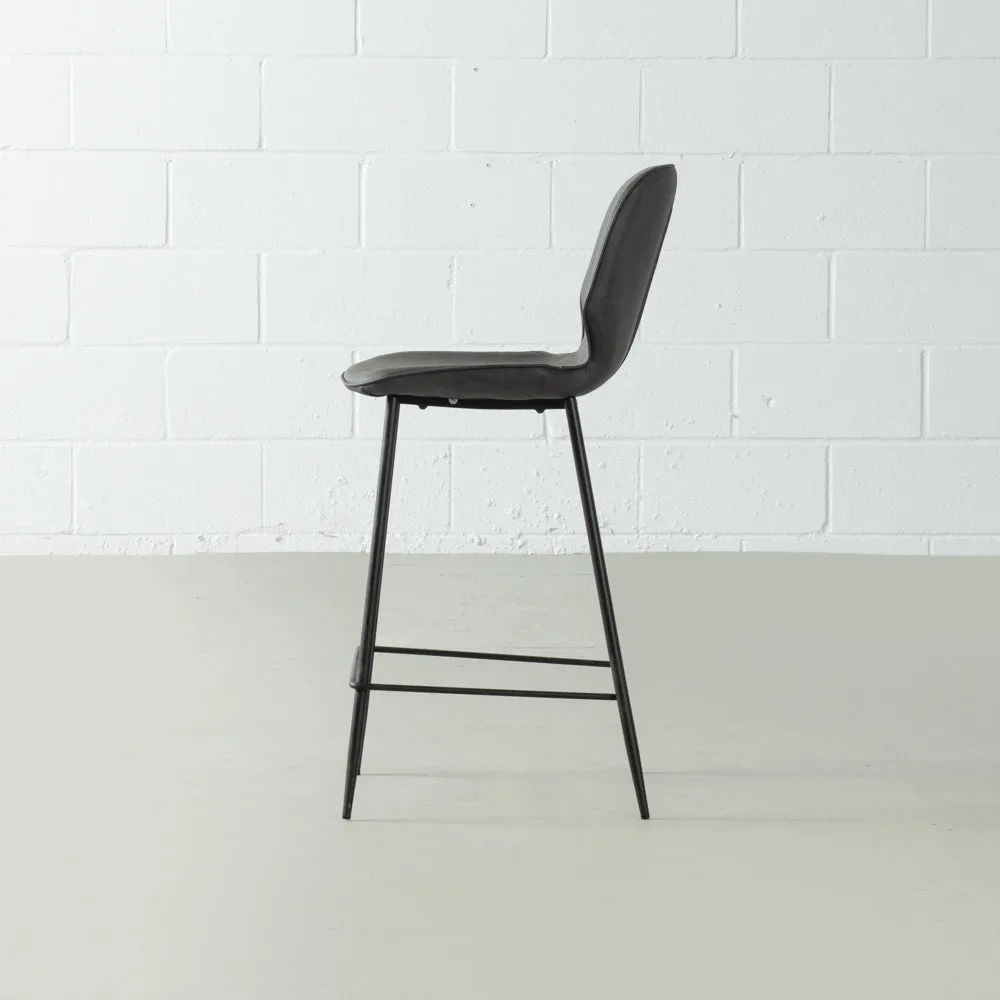 MONROE - Grey Leather Bar Stool (65 cm)