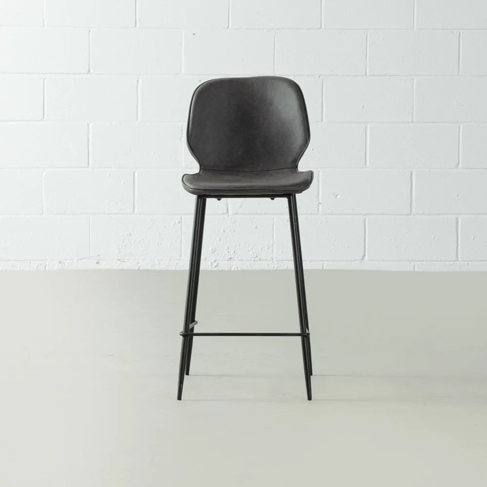 MONROE - Grey Leather Bar Stool (65 cm)