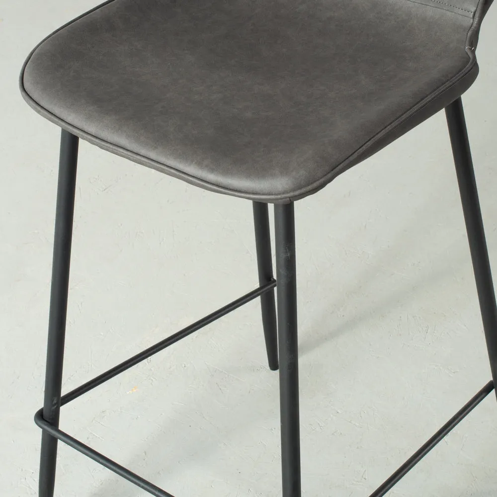 MONROE - Grey Leather Bar Stool (65 cm)