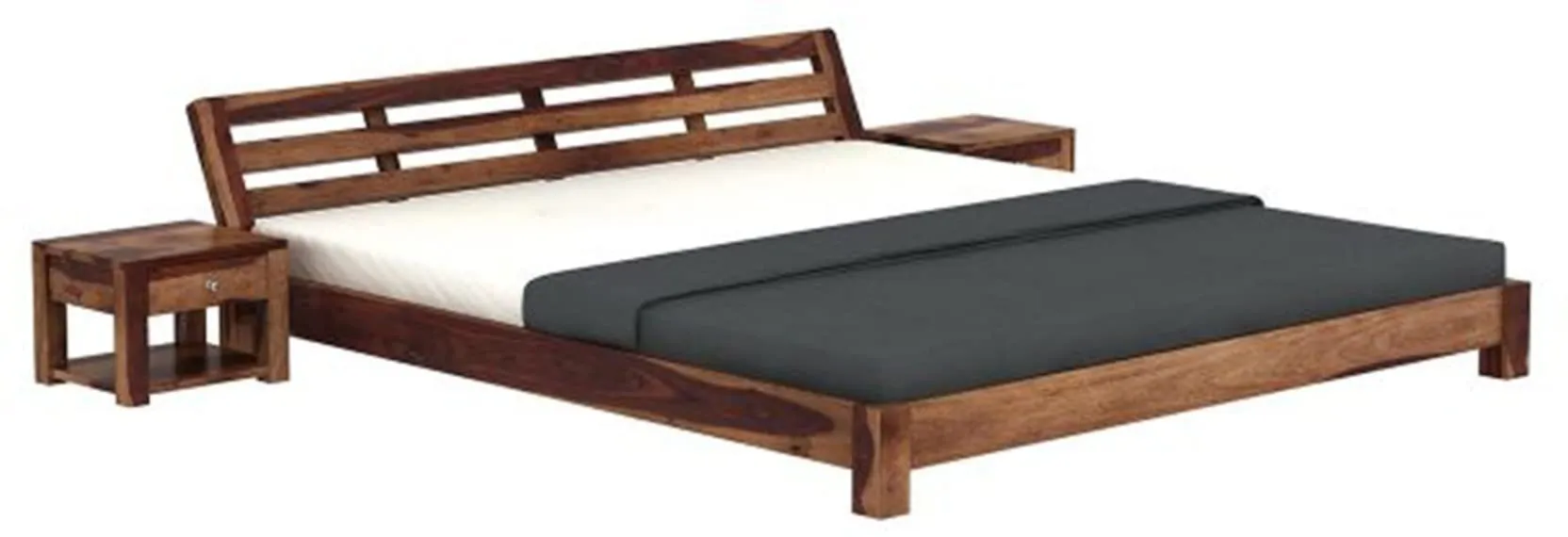 Navya Handicraft Sheesham Wood King Size Bed Without Storage Double Bed Furniture for Bedroom Living Room Home and Hotels (Teak Finish)