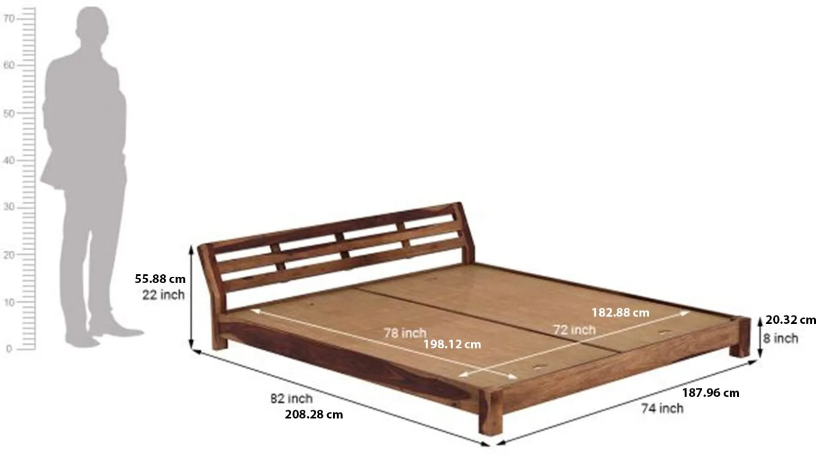 Navya Handicraft Sheesham Wood King Size Bed Without Storage Double Bed Furniture for Bedroom Living Room Home and Hotels (Teak Finish)