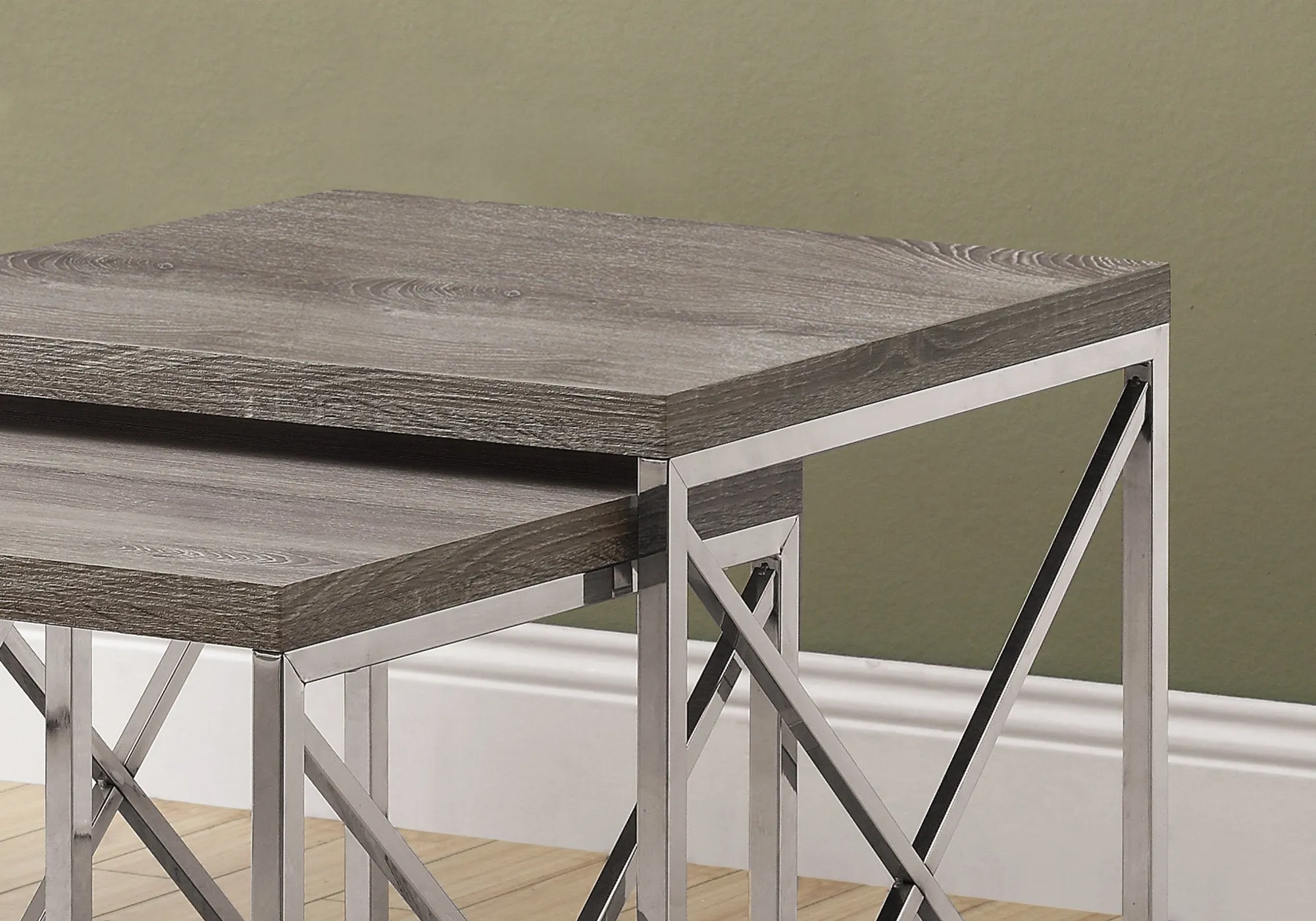 Nesting Table - 2Pcs Set / Dark Taupe With Chrome Metal