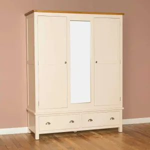 Padstow Cream Triple Wardrobe With Mirror