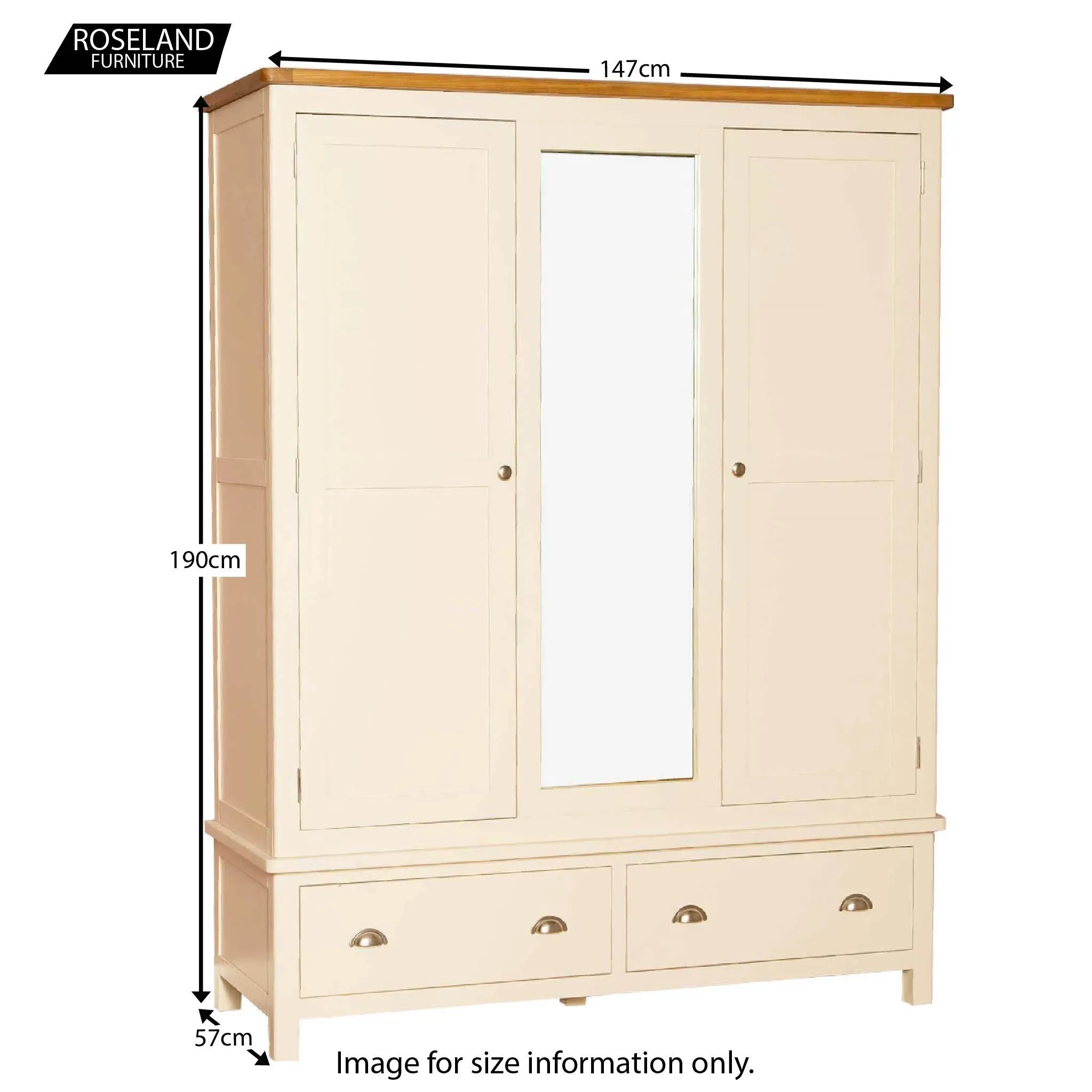 Padstow Cream Triple Wardrobe With Mirror