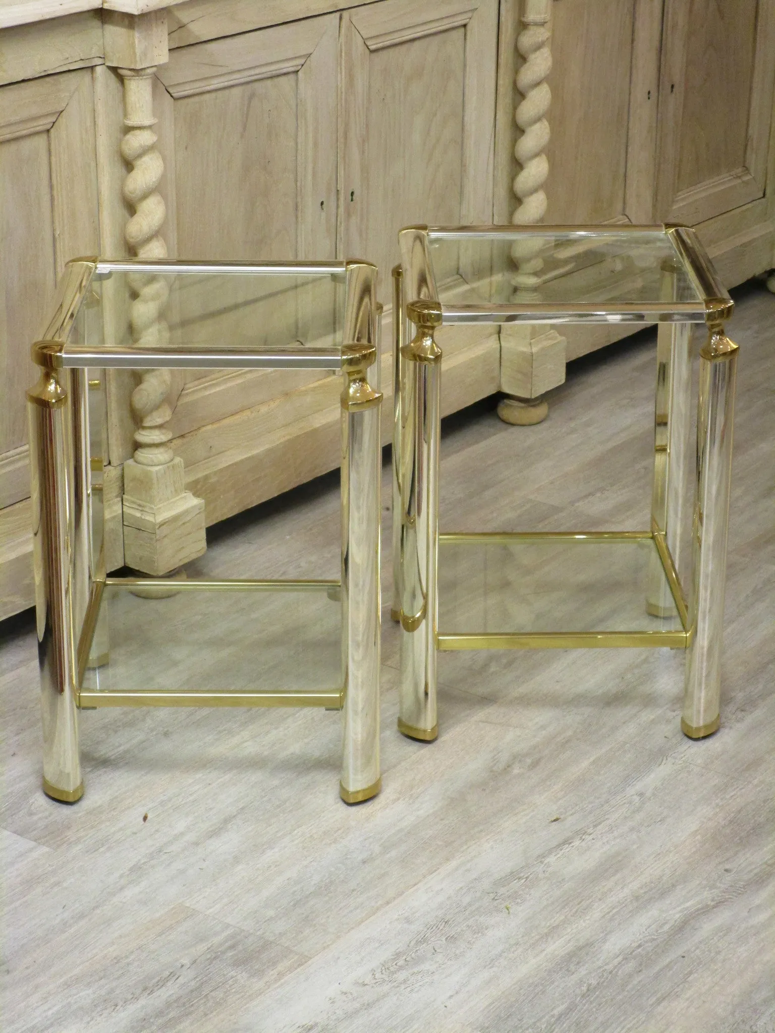 Pair of silver and gold French side tables