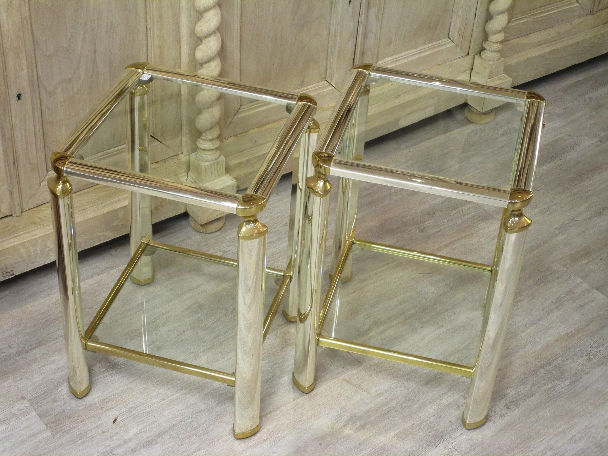 Pair of silver and gold French side tables