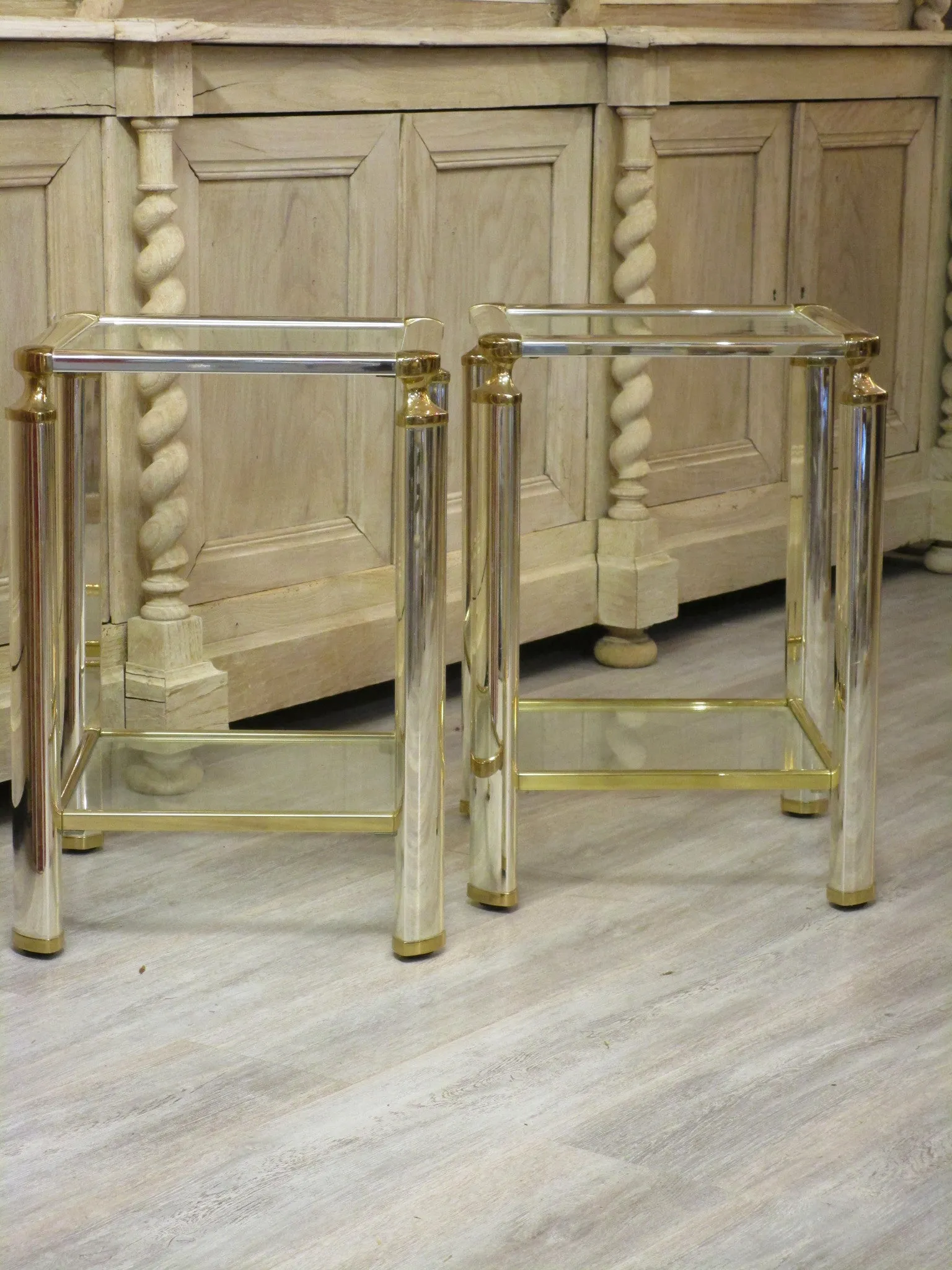 Pair of silver and gold French side tables