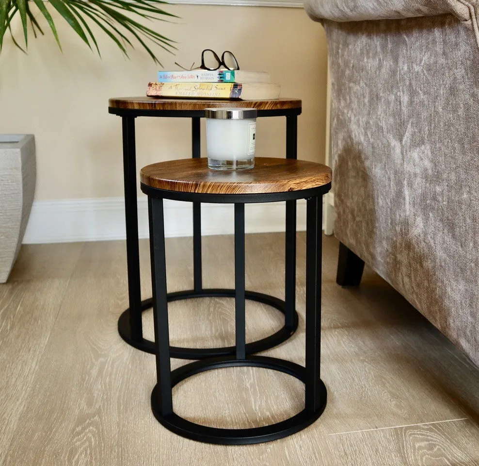 Paloma Set of 2 Round Nesting Tables, Vintage Tops and Black Base