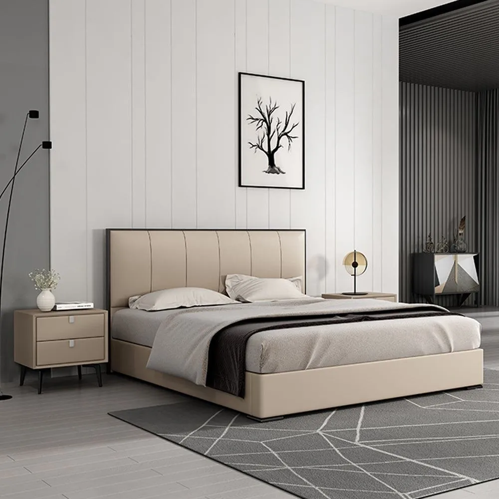 Pasco Upholstered Bed In Beige Leatherette