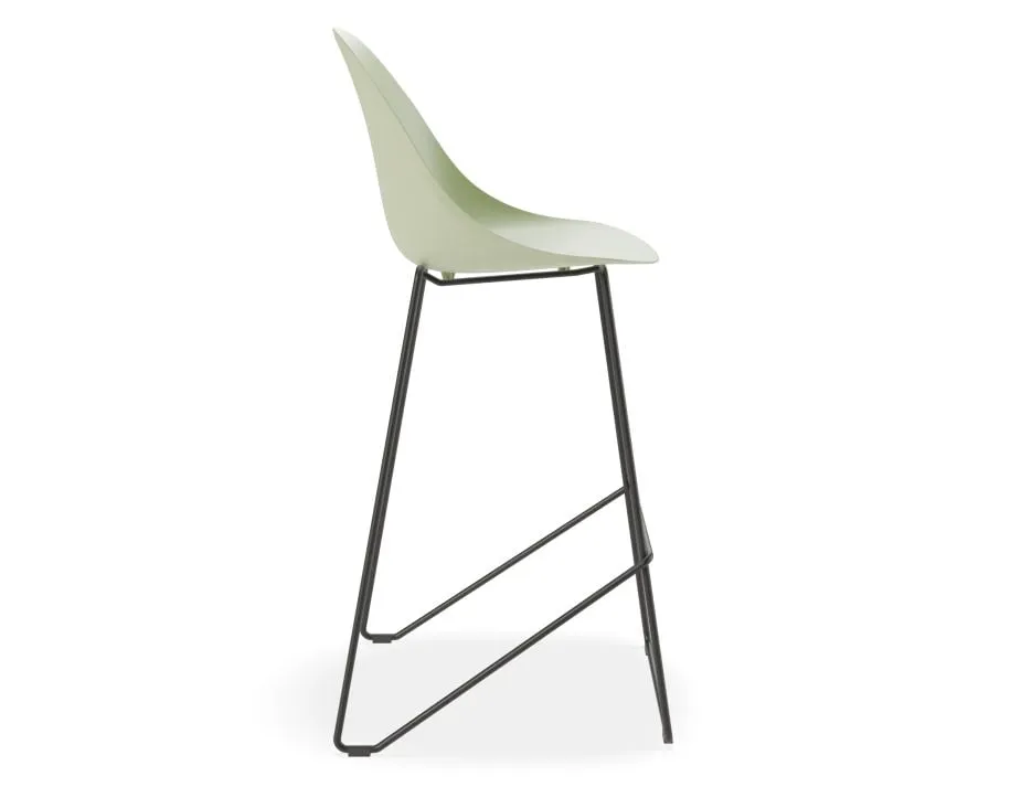 Pebble Mint Green Stool Shell Seat - Bar Stool 75cm Seat - White Base