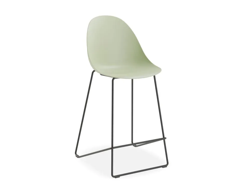 Pebble Mint Green Stool Shell Seat - Bar Stool 75cm Seat - White Base