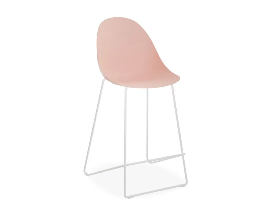 Pebble Soft Pink Stool Shell Seat - Counter Stool 66cm Seat Height - White Frame