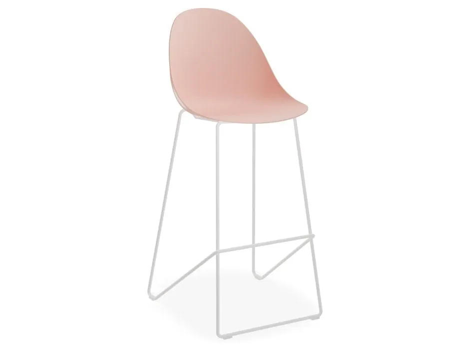 Pebble Soft Pink Stool Shell Seat - Counter Stool 66cm Seat Height - White Frame