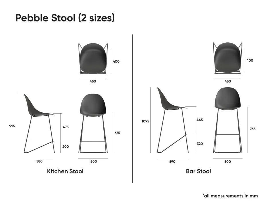 Pebble Stool Brown Upholstered Vintage Seat - Bar Stool 75cm Seat - Black Base