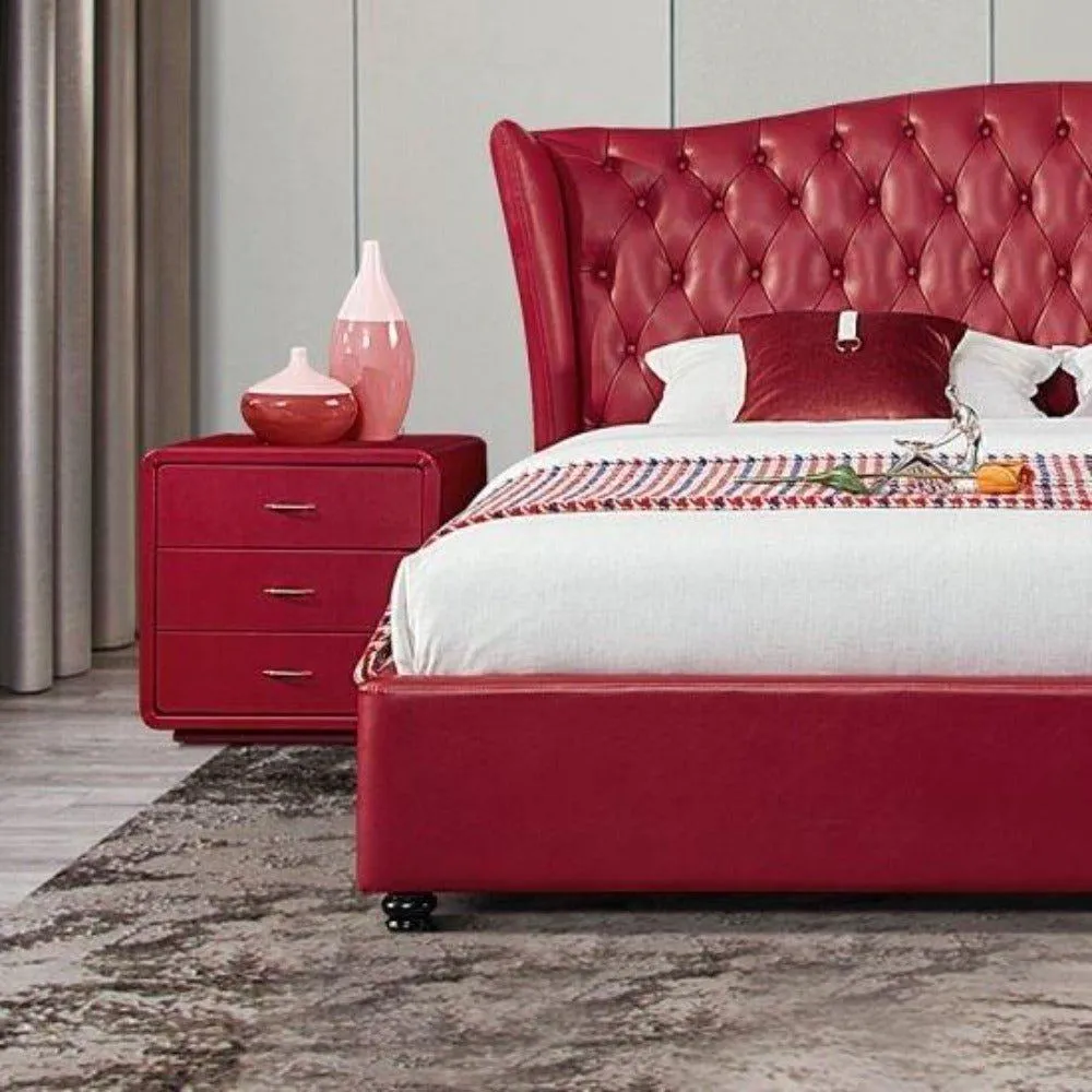 Polo Upholstered Bed With Side Table in Leatherette