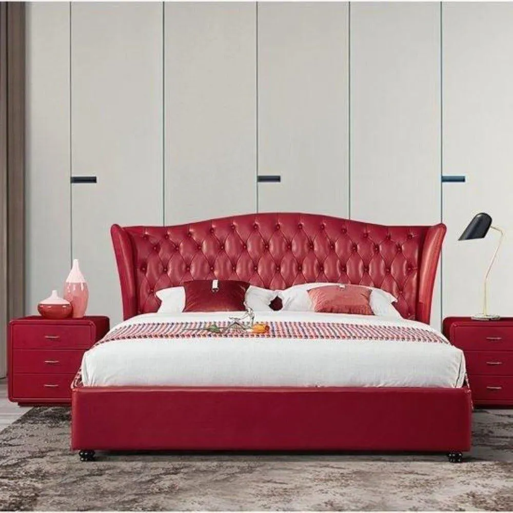 Polo Upholstered Bed With Side Table in Leatherette