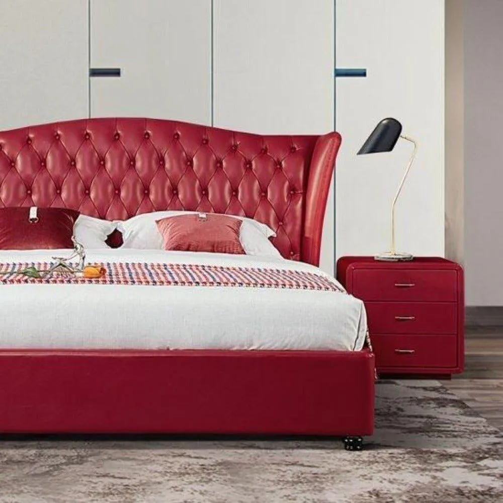 Polo Upholstered Bed With Side Table in Leatherette