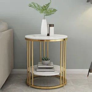 QEY Metal & Wood End Table with Storage Shelf for Home & Living Room Side & Corner Table Sofa End Table (Gold & White)