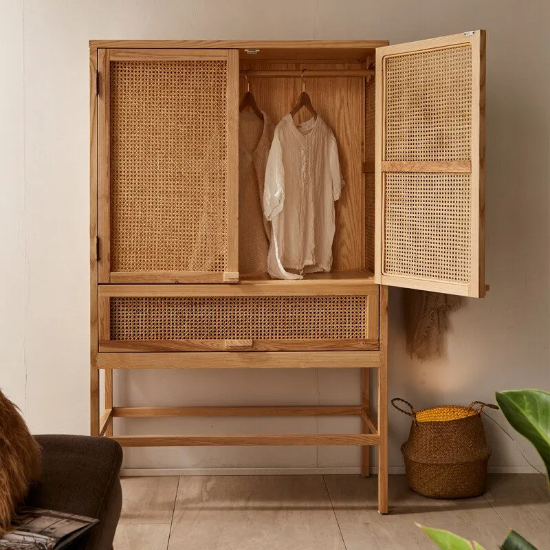 Rattan Solid Wood Wardrobe